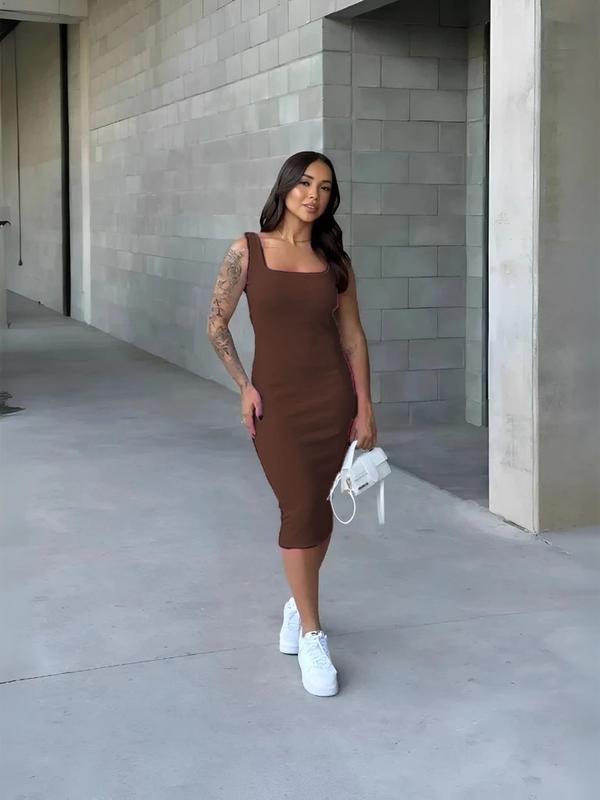 Vestido Midi Costas Nuas Tubinho Canelado Colado Modelador