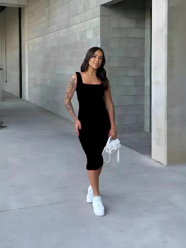 Vestido Midi Costas Nuas Tubinho Canelado Colado Modelador